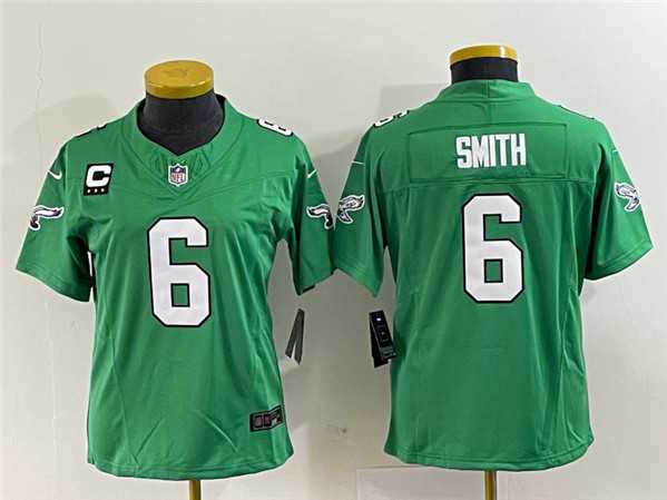 Womens Philadelphia Eagles #6 DeVonta Smith Green 2023 F.U.S.E. With C Patch Stitched Football Jersey(Run Small)->women nfl jersey->Women Jersey